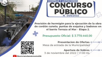 Photo of #LasGrutas | Concurso Público de Precios para la etapa 2 de la obra de Cordón Cuneta en el barrio Terraza al Mar