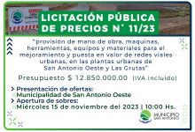 Photo of Llamado a Licitación Pública N°011/2023 para el mejoramiento y puesta en valor de redes viales urbanas