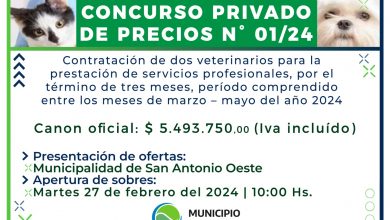 Photo of Concurso Privado de Precios para la contratación de veterinarios, periodo marzo – mayo