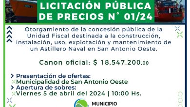 Photo of Licitación Pública para la concesión del “Astillero Naval en San Antonio Oeste”